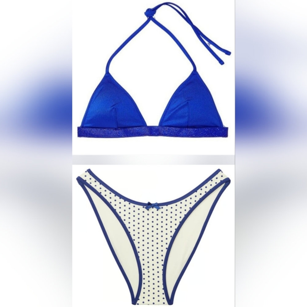M/M VS PINK By Frankies Bikinis Shine Strap Triangle Golden Hour Bikini Set